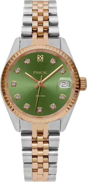 and Women, Swiss Quartz Movement, Luxury Silver & Rose Gold Wrist Watch, Sapphire mosaic carol prodigy colorless Crystal 10ATM Waterproof, 31mm / 36mm PASCAL Timeless Classic Diamond Stainless Steel Watch for Men 