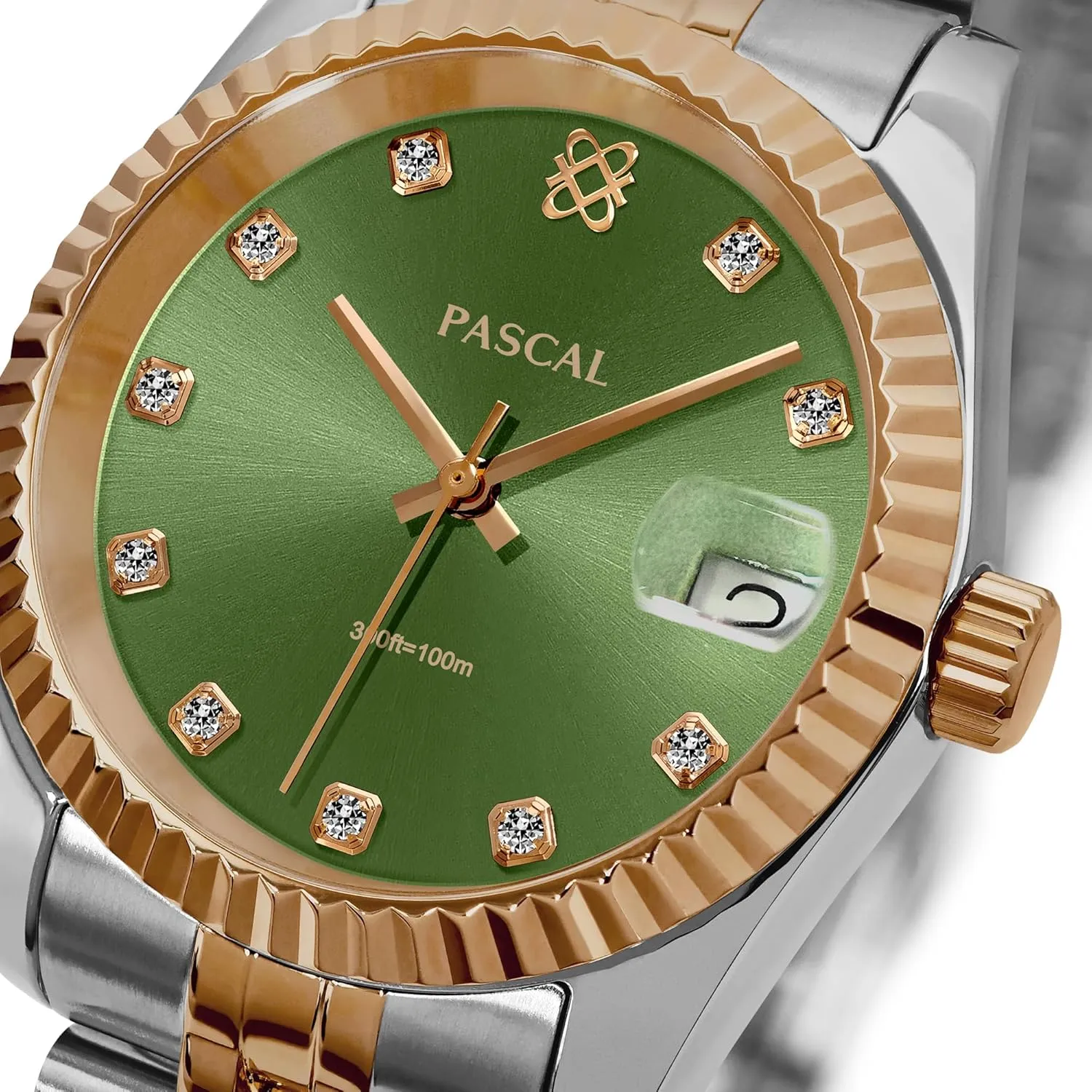 and Women, Swiss Quartz Movement, Luxury Silver & Rose Gold Wrist Watch, Sapphire mosaic carol prodigy colorless Crystal 10ATM Waterproof, 31mm / 36mm PASCAL Timeless Classic Diamond Stainless Steel Watch for Men 