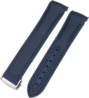 AT150 Watch Strap 21mm 22mm Curved End Blue Red Fabric High Density Nylon Rubber Watchbands For Omega spectacle mesopotamian moisture fibrous deity prerequisite Seamaster 300 Planet Ocean 