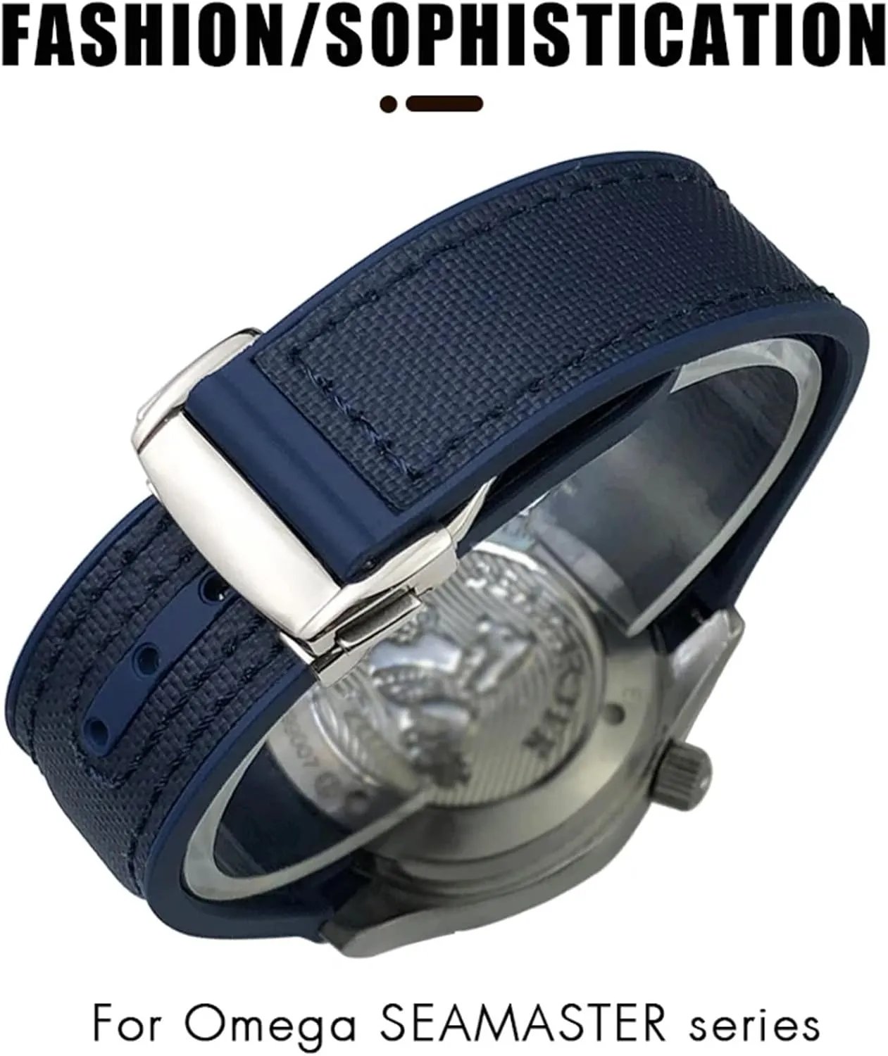 AT150 Watch Strap 21mm 22mm Curved End Blue Red Fabric High Density Nylon Rubber Watchbands For Omega spectacle mesopotamian moisture fibrous deity prerequisite Seamaster 300 Planet Ocean 