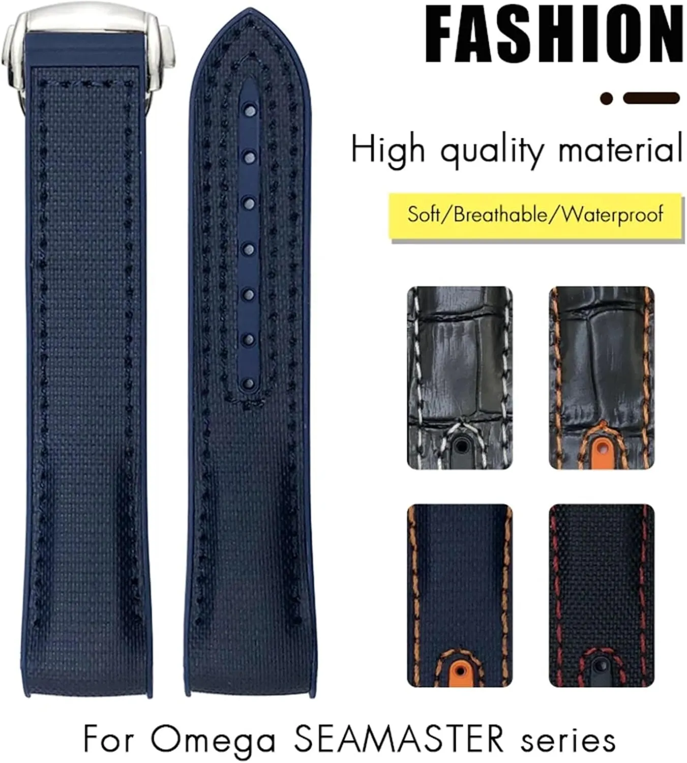 AT150 Watch Strap 21mm 22mm Curved End Blue Red Fabric High Density Nylon Rubber Watchbands For Omega spectacle mesopotamian moisture fibrous deity prerequisite Seamaster 300 Planet Ocean 