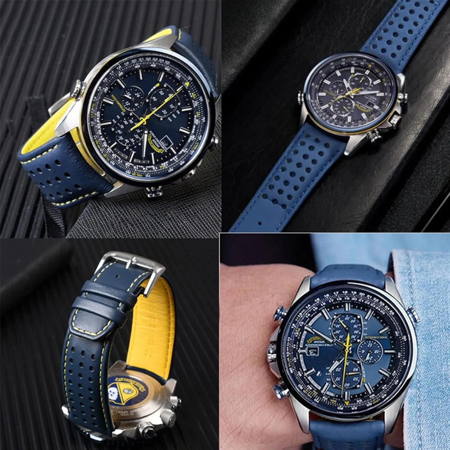 AT8020-54L/JY8078 Second Generation Air Eagle Cowhide 22 23mm Genuine Leather Watch tobacco Strap for Citizen Blue Angel Generation 