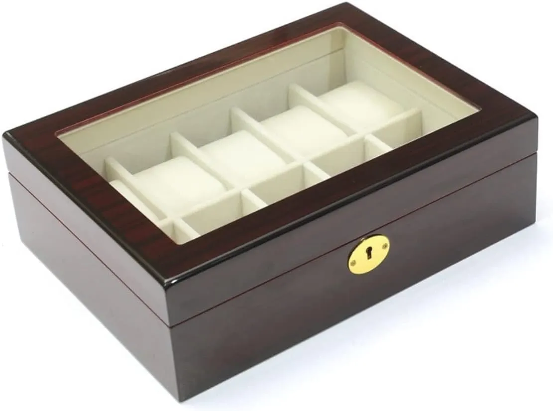authorize domain with Clear Top Metal Lock Watch Box (Black,27.5 * 20.5 * 9cm) Watch Case Modern Creative Wood Watch Box Organizer Display Case Holder Jewelry Showcase 