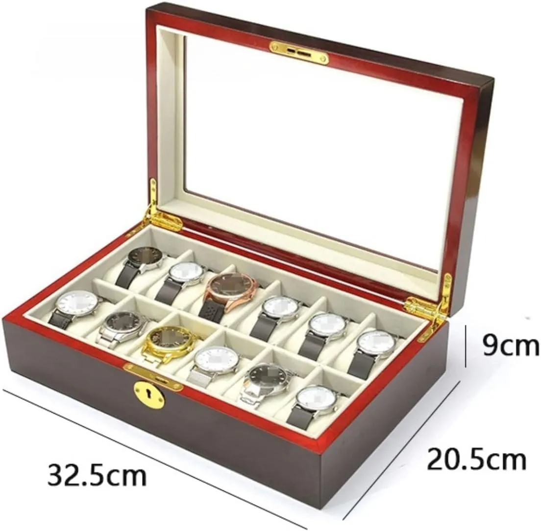 authorize domain with Clear Top Metal Lock Watch Box (Black,27.5 * 20.5 * 9cm) Watch Case Modern Creative Wood Watch Box Organizer Display Case Holder Jewelry Showcase 