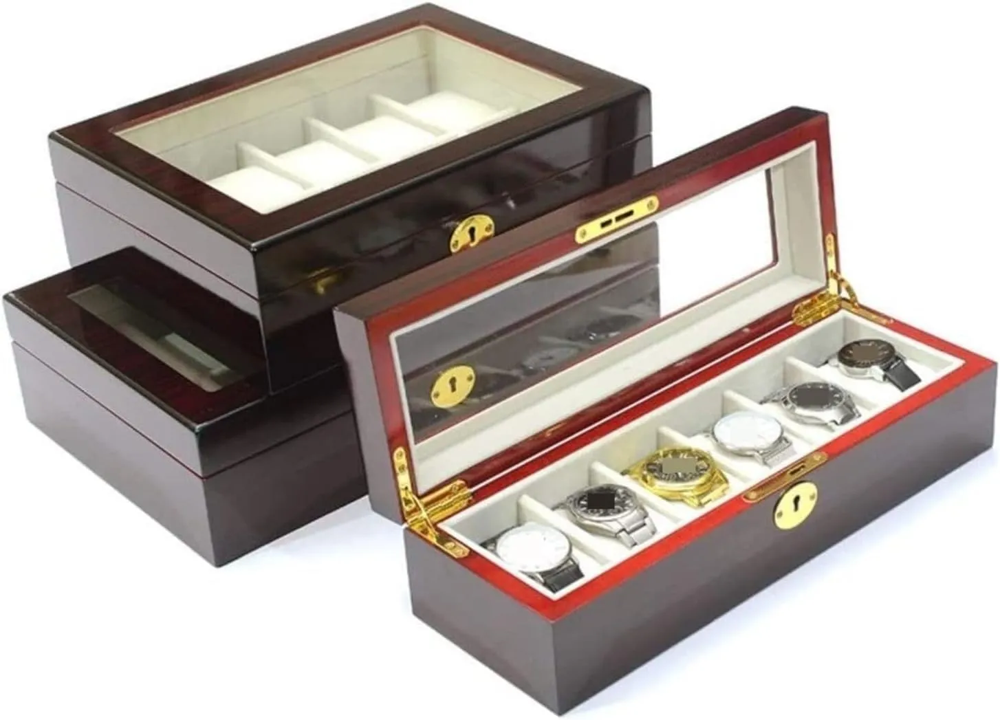 authorize domain with Clear Top Metal Lock Watch Box (Black,27.5 * 20.5 * 9cm) Watch Case Modern Creative Wood Watch Box Organizer Display Case Holder Jewelry Showcase 