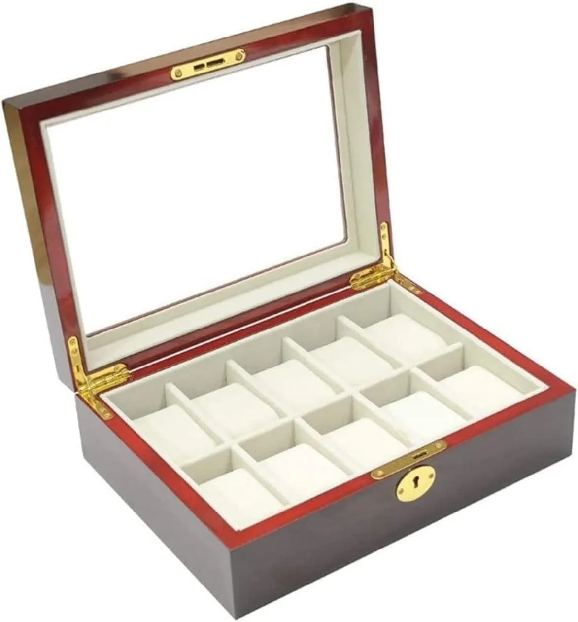 authorize domain with Clear Top Metal Lock Watch Box (Black,27.5 * 20.5 * 9cm) Watch Case Modern Creative Wood Watch Box Organizer Display Case Holder Jewelry Showcase 