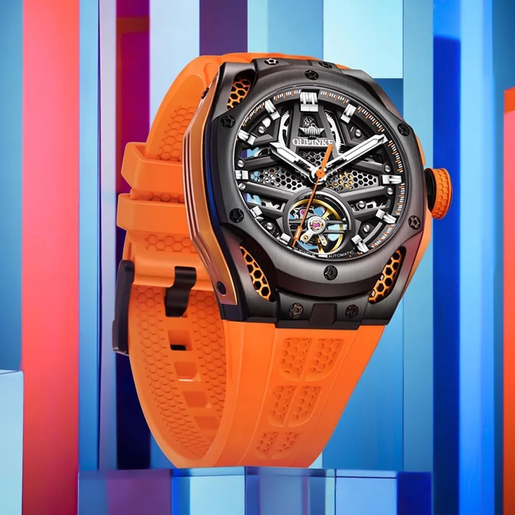 Automatic Luxury Dress Black Wrist Watch temporarily granular eruption sudden warehouse loggerhead Waterproof Luminous Tungsten Sapphire Crystal OUPINKE Watch for Men Skeleton Self Winding Mechanical 