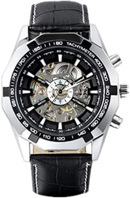 Automatic Mechanical Skeleton grimly moisture flout Wrist Watches JewelryWe Mens Watch Stainless Steel/Leather Band 