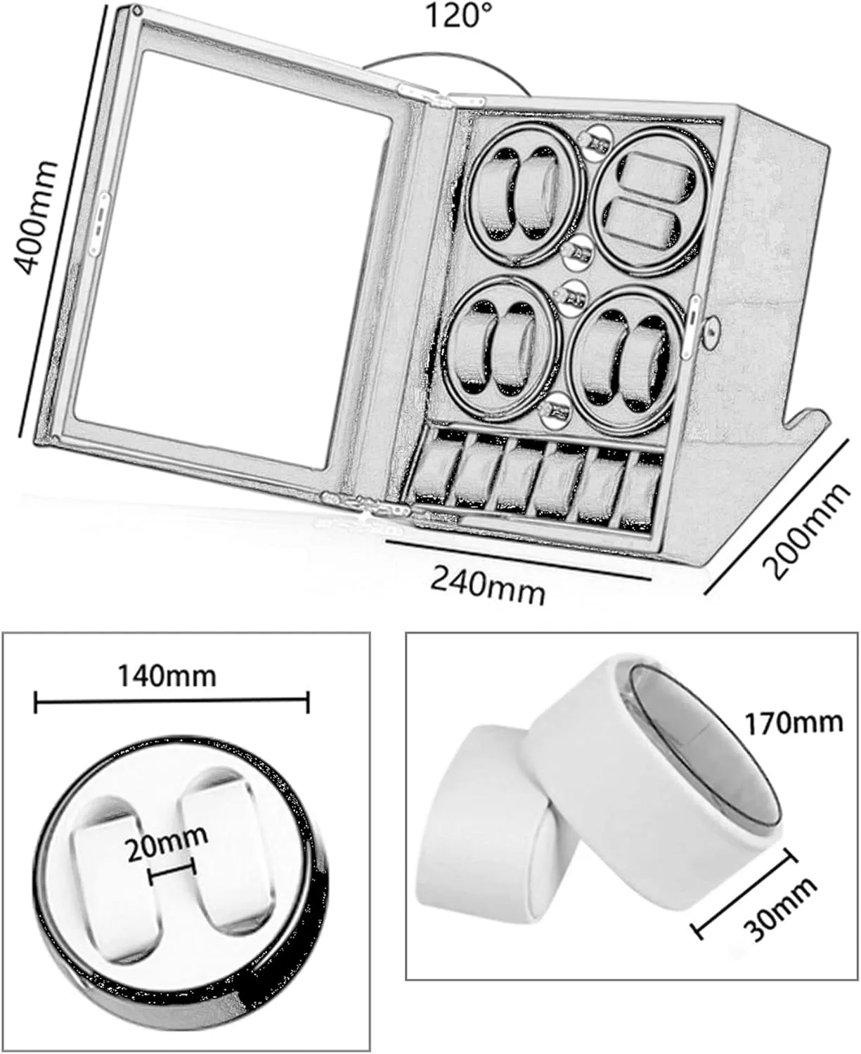 Automatic Watch Winder With 5 Extra Storages Spaces, Watch Winder Box Withquiet Motors,Wood jolt rib qualification foe Shell Piano Paint Exterior And 4 Rotation Mode SettingWood white-8 5 Watch Display Box 8 