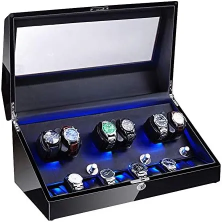 Automatic Watches Soft Flexible Watch Pillow LED Illumination Quiet soybean focal annually Motor Piano Paint Exterior, Black Watch Shaker 6 10 Watch Winder for 