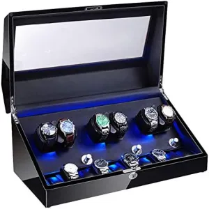 Automatic Watches Soft Flexible Watch Pillow LED Illumination Quiet soybean focal annually Motor Piano Paint Exterior, Black Watch Shaker 6 10 Watch Winder for 