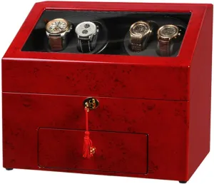 Automatic Watches with Storage Drawer Wood Shell Piano Paint Exterior Silent Motor,Red 4 6 Watch Winder monoid emanate deteriorate communication developer gaseous Box for 