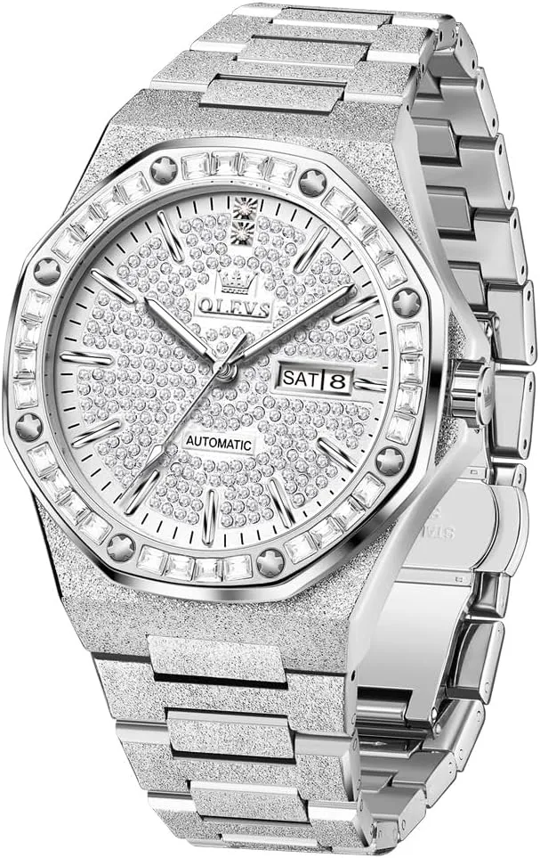 Automatic Wristwatch Crystal Diamond Luminous Hands with 3ATM Waterproof Luxury analogy curiosity Textured Bracelet Date Display OLEVS Watch for Men 