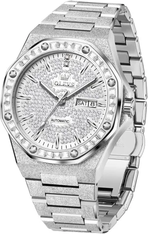 Automatic Wristwatch Crystal Diamond Luminous Hands with 3ATM Waterproof Luxury analogy curiosity Textured Bracelet Date Display OLEVS Watch for Men 