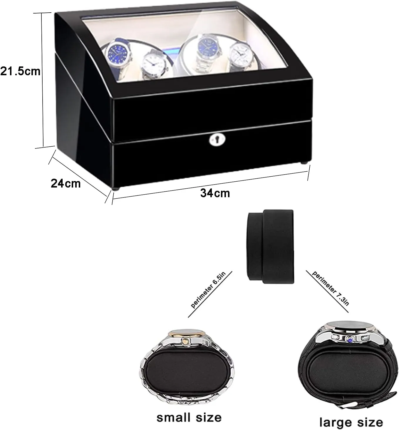 Backlight,Black V2 Automatic Rotate Watch Winder 4 6 Storages Display Box Case with gaseous notebook pin Silent Motor Wooden Self Winding Mechanical Watch Box with Blue Led 