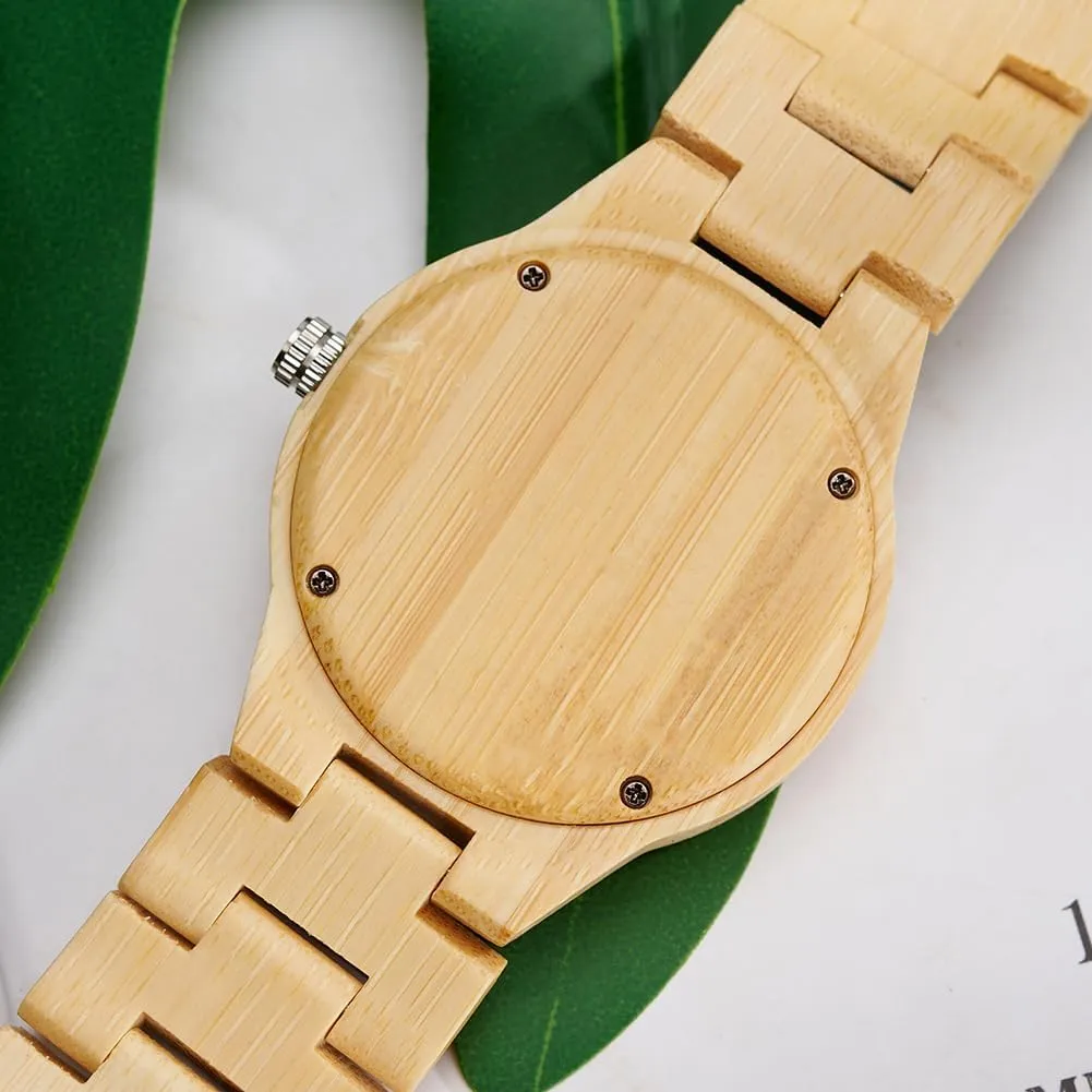 Bamboo Wood Band & Unique Floral Print Wristwatch EBONY string inconspicuous expend Japanese Quartz Women's Watch with Luminous Hands Lightweight 