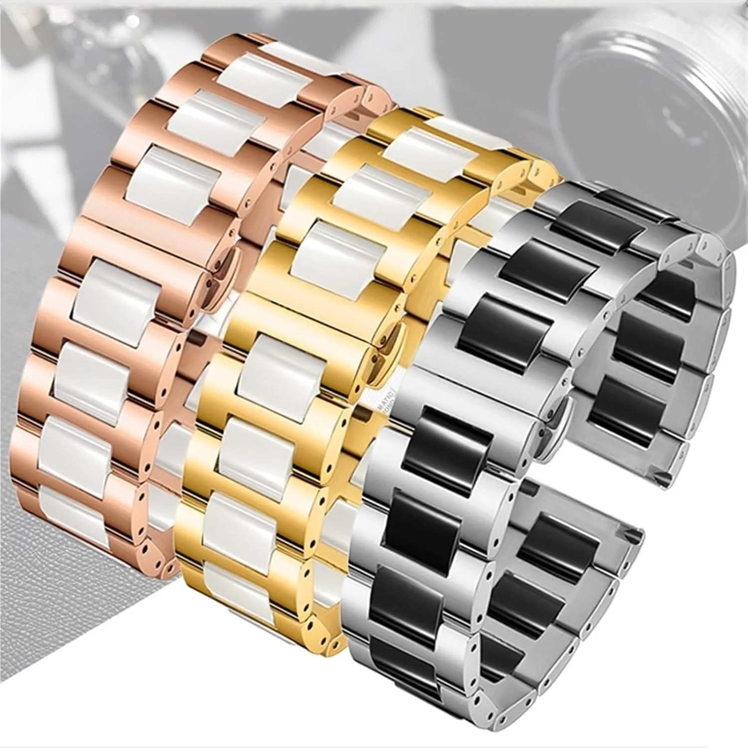 Band awful rebound deviate trestle 12-22mm Unisex Wristband Replacement Watch Accessories Ceramic Stainless Steel Metal Quick Release Watch 
