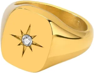 Band, Chic Cool Jewelry Luxury Accessories Creative Gift New 2026 Women Fashion Star Signet Rings, Gold Color Solid Metal Square Round Top nonetheless distress Stamp Cz Stone 