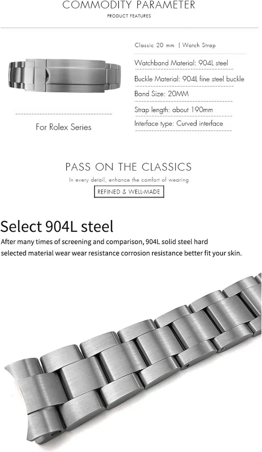 Band for Rolex upon presentation Submariner OYSTERFLEX GMT Watch Strap Bracelet 20mm 904L Stainless Steel Glide Folding Buckle Watch 