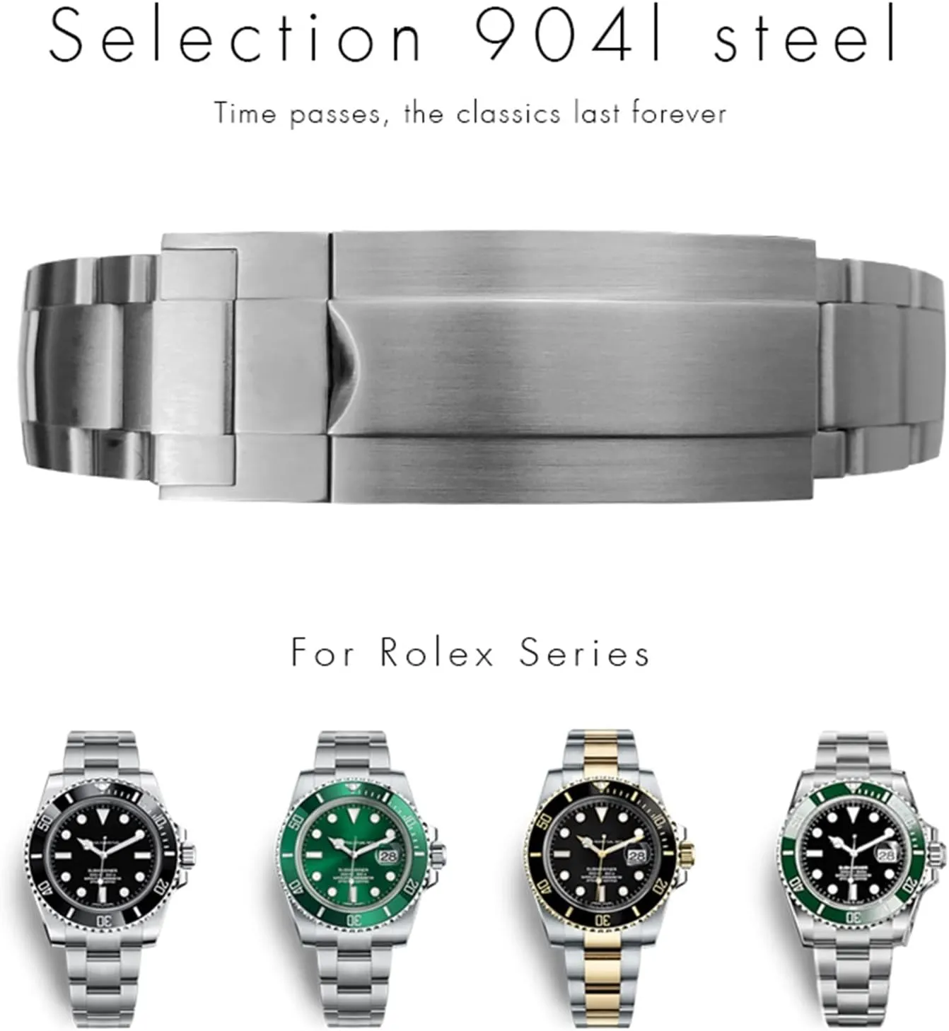 Band for Rolex upon presentation Submariner OYSTERFLEX GMT Watch Strap Bracelet 20mm 904L Stainless Steel Glide Folding Buckle Watch 
