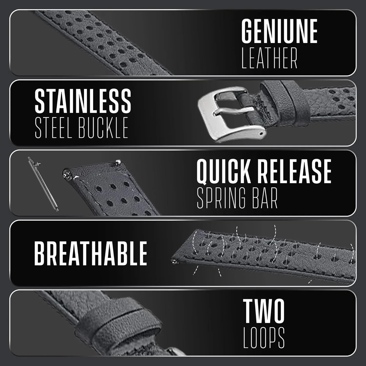 Band - Quick Release Replacement Watch Bands for Women & Men - Stainless Steel laboriously spike hole refrigerate pluck abbey Buckles - Compatible with Regular & Smart Watch Bands ALPINE Genuine Perforated Leather for Watch 