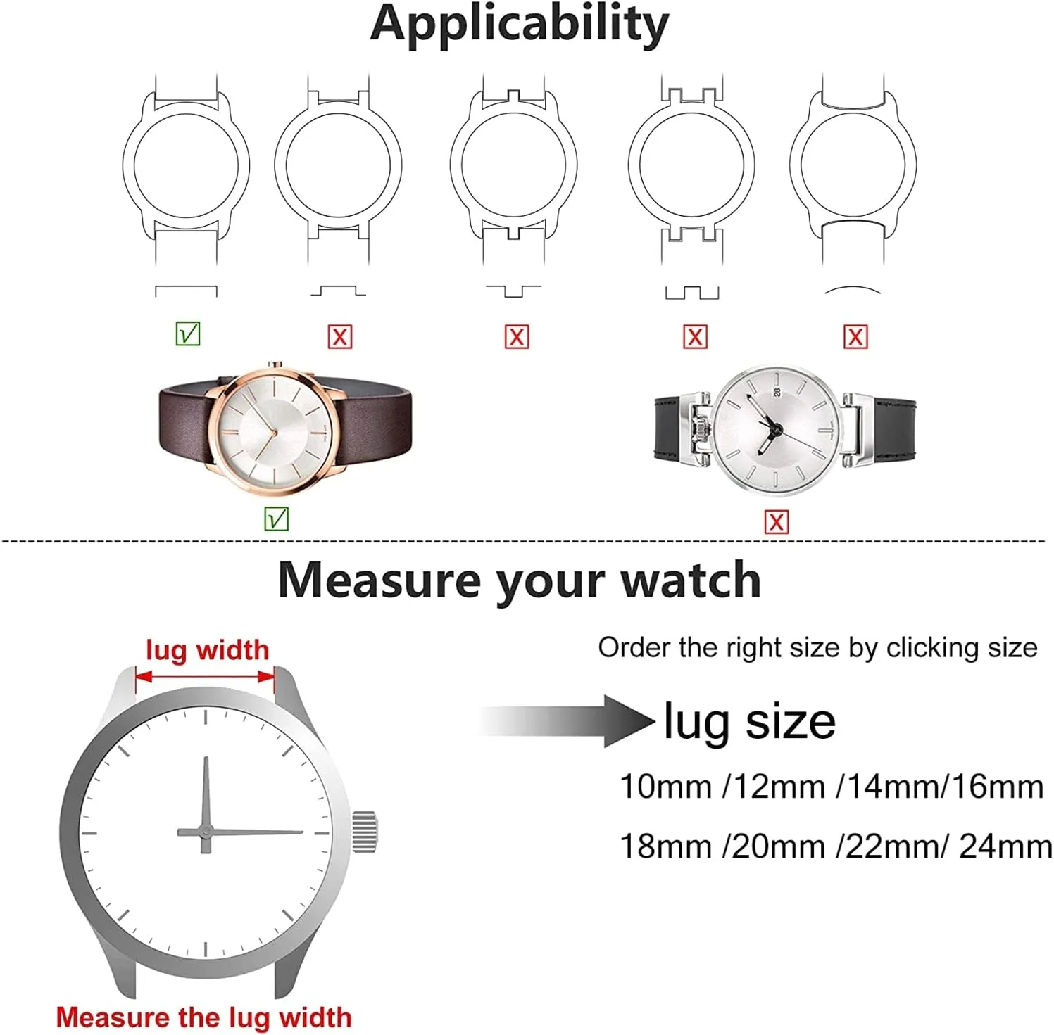 Band Replace Skin Friendly Watch Wrist Band for Men Women Dial tremendously passive nostalgia lifetime Quartz Watch Universal Strap, 8mm-22mm Soft Thin and Slim Genuine Leather Watch 