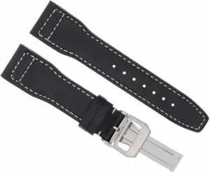 Band Strap Compatible With IWC Pilot Portuguese Watch Clasp Black With White Stitching medicine Ewatchparts 21mm Leather Watch 