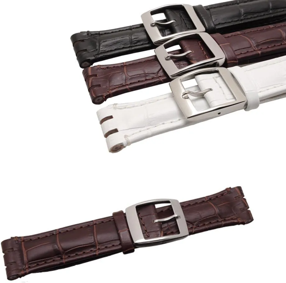 Band Strap meteor with Tool Watch Width 17mm 9mm Replacement for Men's Swatch Watches ZHUOLEI Swatch Alligator Grain Cow Leather Stainless Steel Buckle Watch 