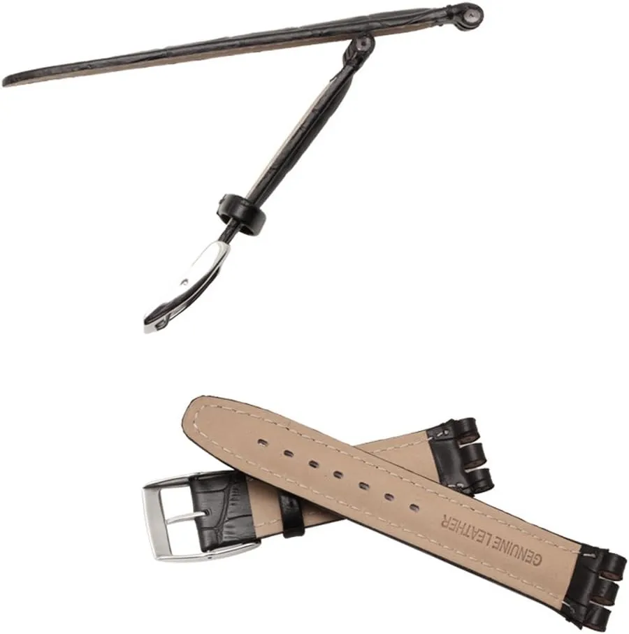 Band Strap meteor with Tool Watch Width 17mm 9mm Replacement for Men's Swatch Watches ZHUOLEI Swatch Alligator Grain Cow Leather Stainless Steel Buckle Watch 