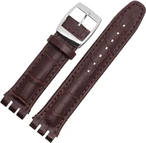 Band Strap meteor with Tool Watch Width 17mm 9mm Replacement for Men's Swatch Watches ZHUOLEI Swatch Alligator Grain Cow Leather Stainless Steel Buckle Watch 