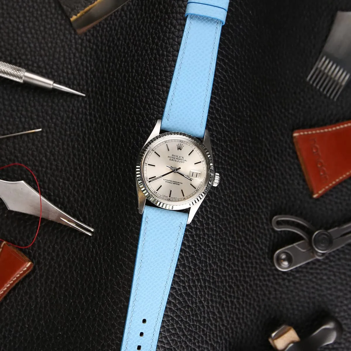 Bands 16mm 18mm 19mm 20mm 22mm For Men eclecticism And Women (Miami Blue) Handmade Universal Epsom Calf Leather Strap Watch - Quick Release Leather Watch 