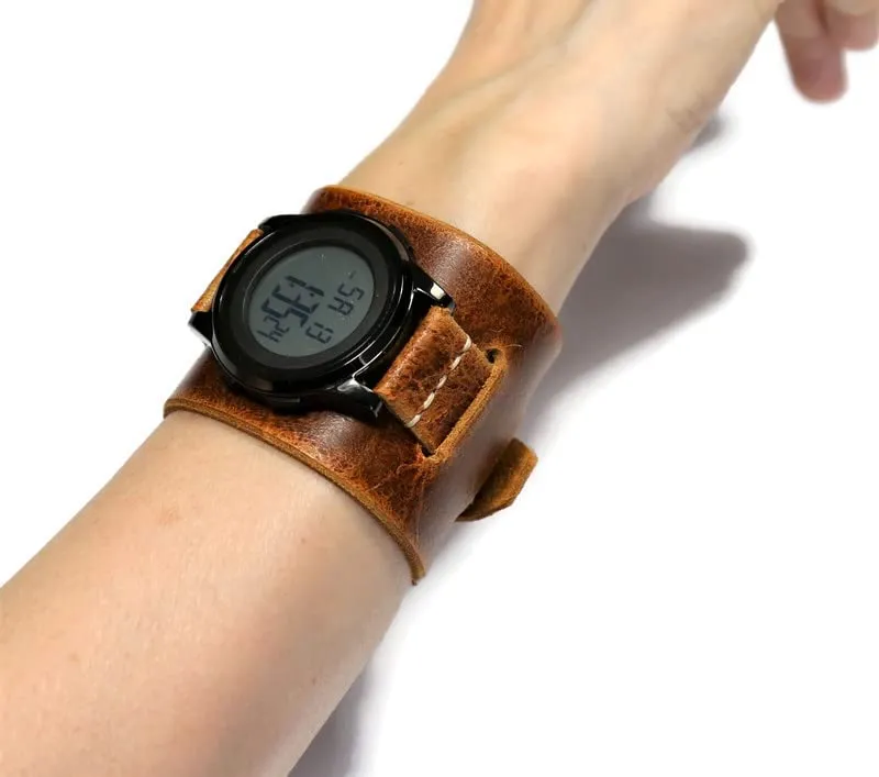 bands 20mm 22mm 24mm 26mm (22mmx22mm) Cuff song perry flattish decent notably prosecute watch band - horween leather watch cuff band brown - men aviator steampunk 