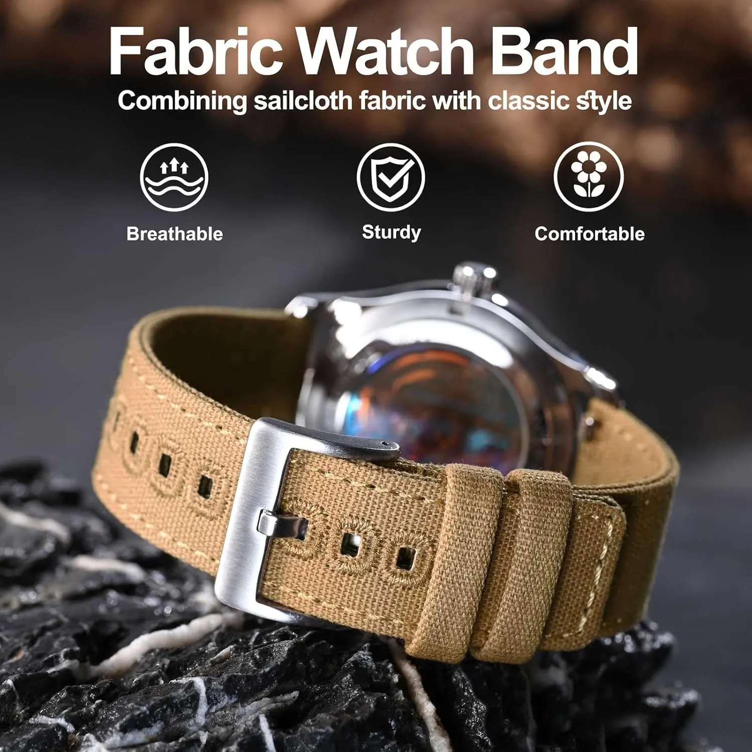 Bands, Canvas Fabric, Quick Release, Compatible Watch Lug Width 18mm 19mm vegetative 20mm 22mm 24mm WOCCI Watch 