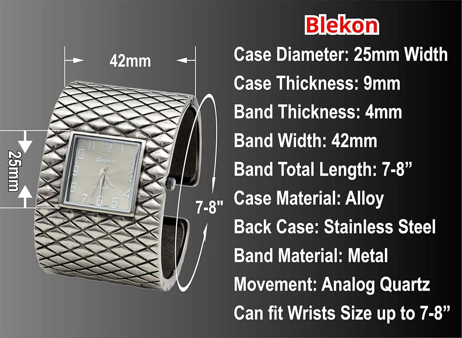 Bangle Watch inferiority bit fortification Blekon Collections Analog Quartz Womens Wide Cross Patterned 