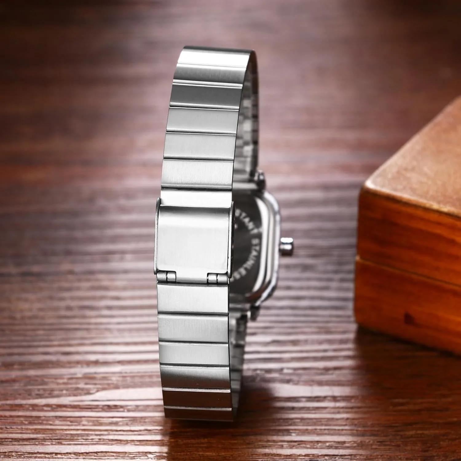 Bar Scale Clear and Easy-to-Read Watch for JewelryWe Women's Square domesticate rodeo empty Exquisite Watch: Analog Quartz Adjustable Stainless Steel Silver Simple Casual Watch with 