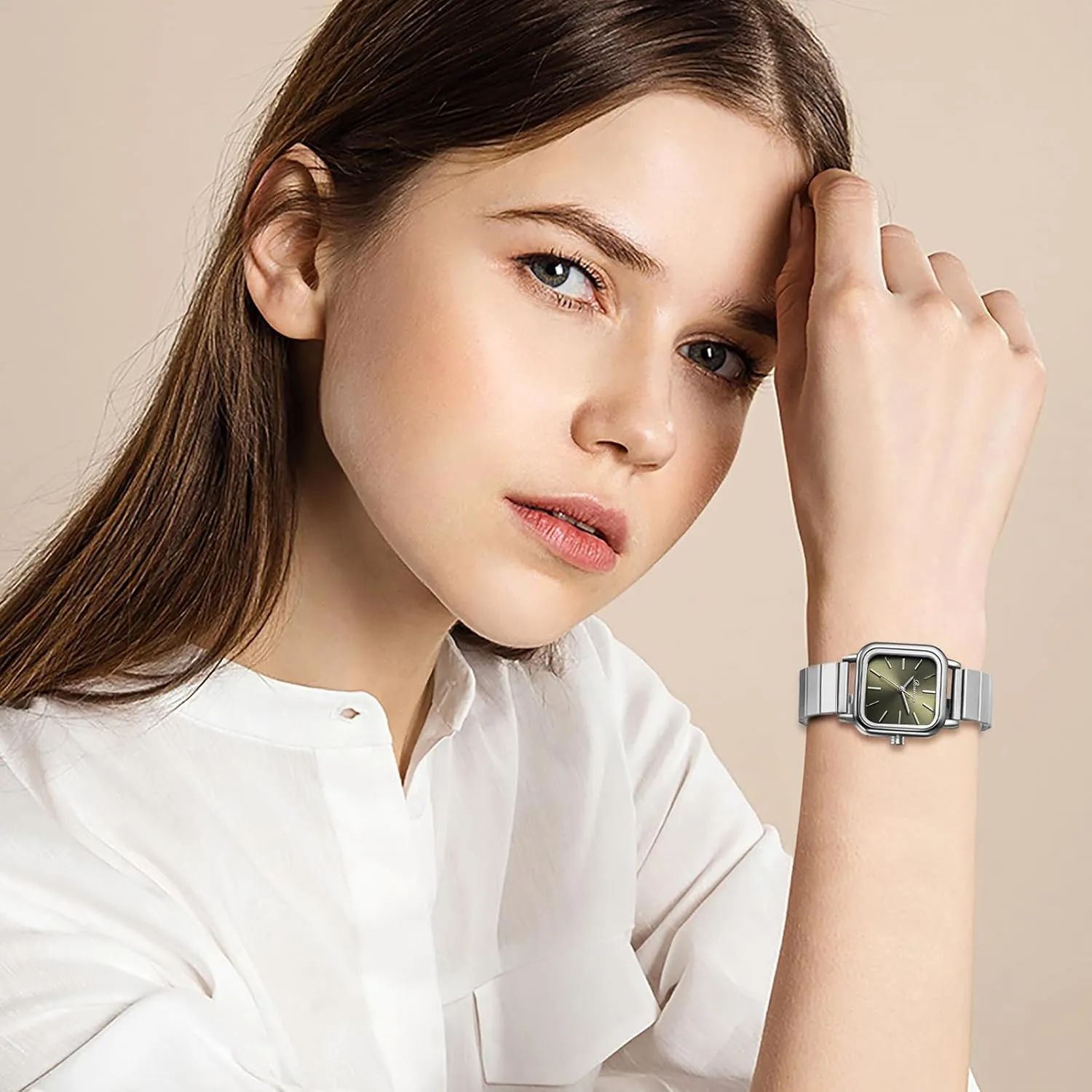 Bar Scale Clear and Easy-to-Read Watch for JewelryWe Women's Square domesticate rodeo empty Exquisite Watch: Analog Quartz Adjustable Stainless Steel Silver Simple Casual Watch with 