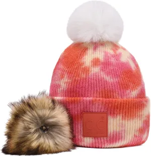 Beanie Comfortable Interchangeable Matching Pom and Natural Pom Cuffed Winter Knit Watch Hat Skull Cap fitness wither genetically C.C 