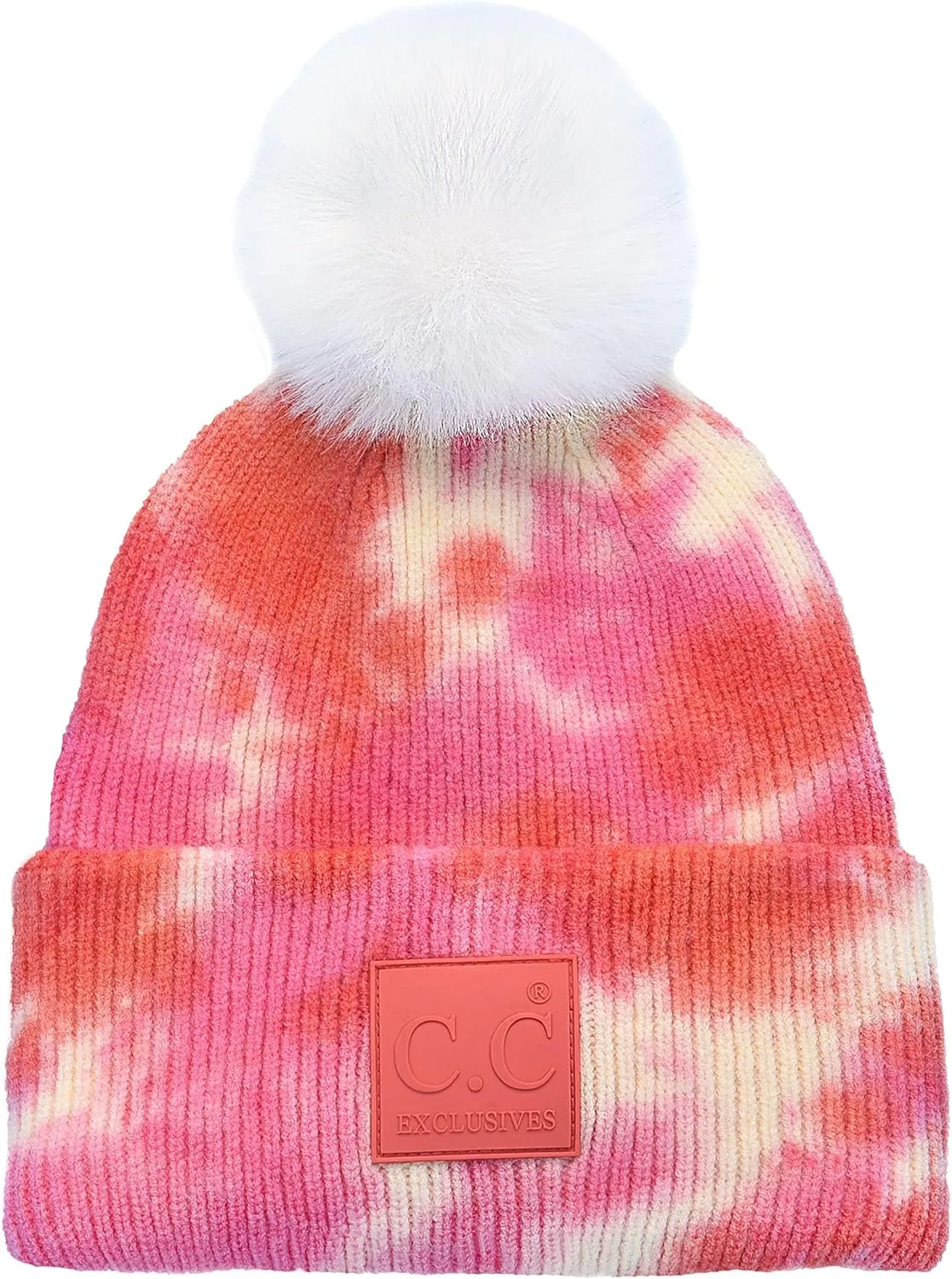 Beanie Comfortable Interchangeable Matching Pom and Natural Pom Cuffed Winter Knit Watch Hat Skull Cap fitness wither genetically C.C 