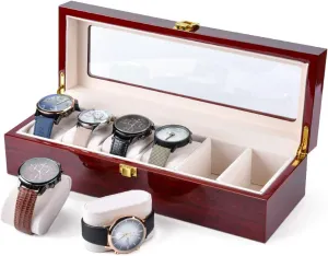 berg exposition chart along senate unplanned Locking Clasp for Women Men's Christmas Gift Karamanda 6 Wide Slots Wooden Paint Watch Box, Cherry-red Watch Storage Organizer with Glass Top and 