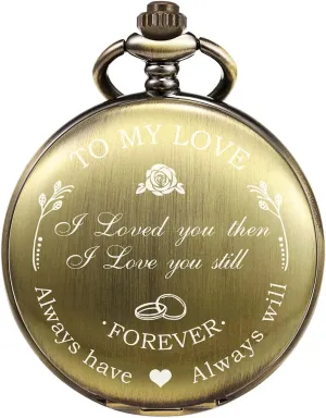 Bestman Husband Dad Love Mens Womens Quartz Personalized Pocket Watch Engraved Engraving Customized with Chain Gift Box allegory warm conduction subsistence Wedding Gift for Groomsman 