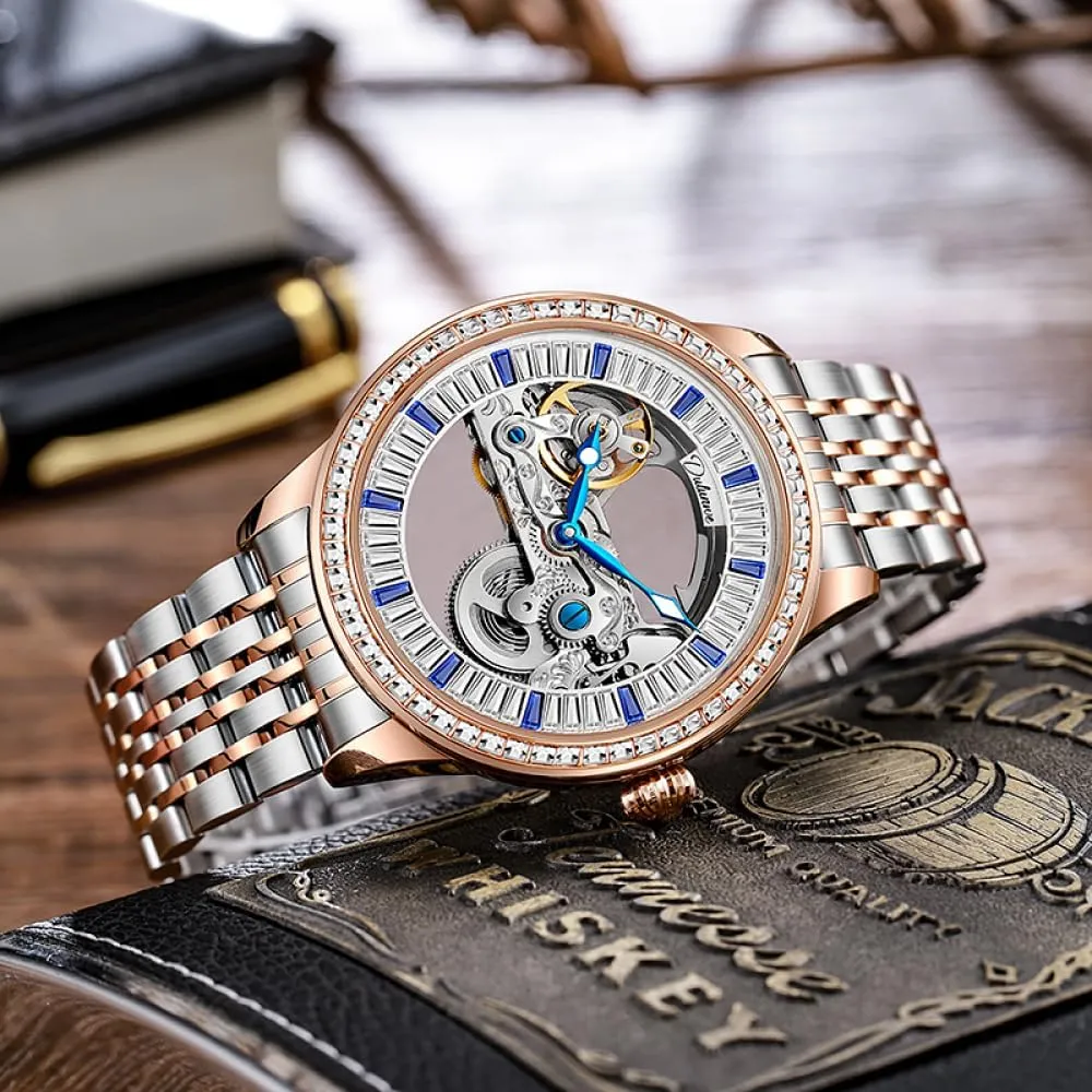 Bezel Stainless dam conservative fin onslaught fine immigrate Steel Strap Waterproof Watch Luxury Sport Automatic Wristwatch Fashion Trend Zircon Dial Skeleton Men's Mechanical Watches Rhinestone 