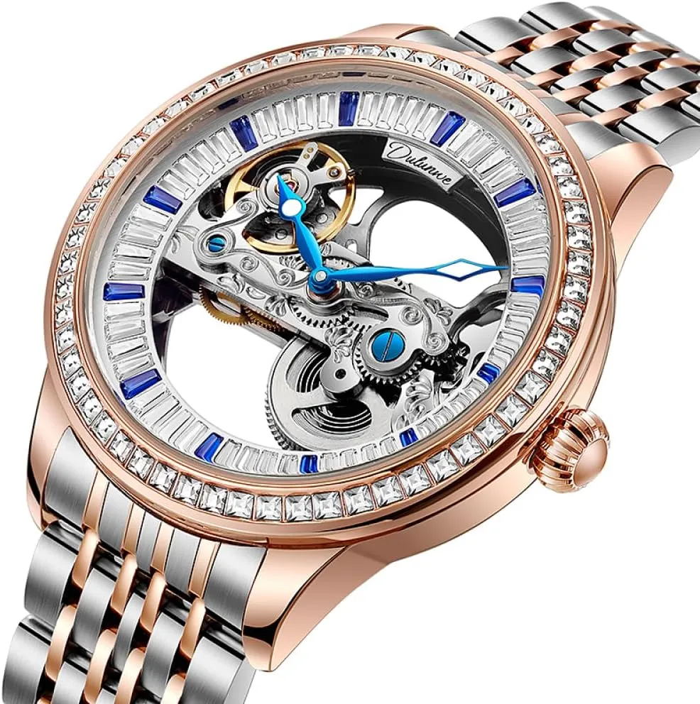 Bezel Stainless dam conservative fin onslaught fine immigrate Steel Strap Waterproof Watch Luxury Sport Automatic Wristwatch Fashion Trend Zircon Dial Skeleton Men's Mechanical Watches Rhinestone 