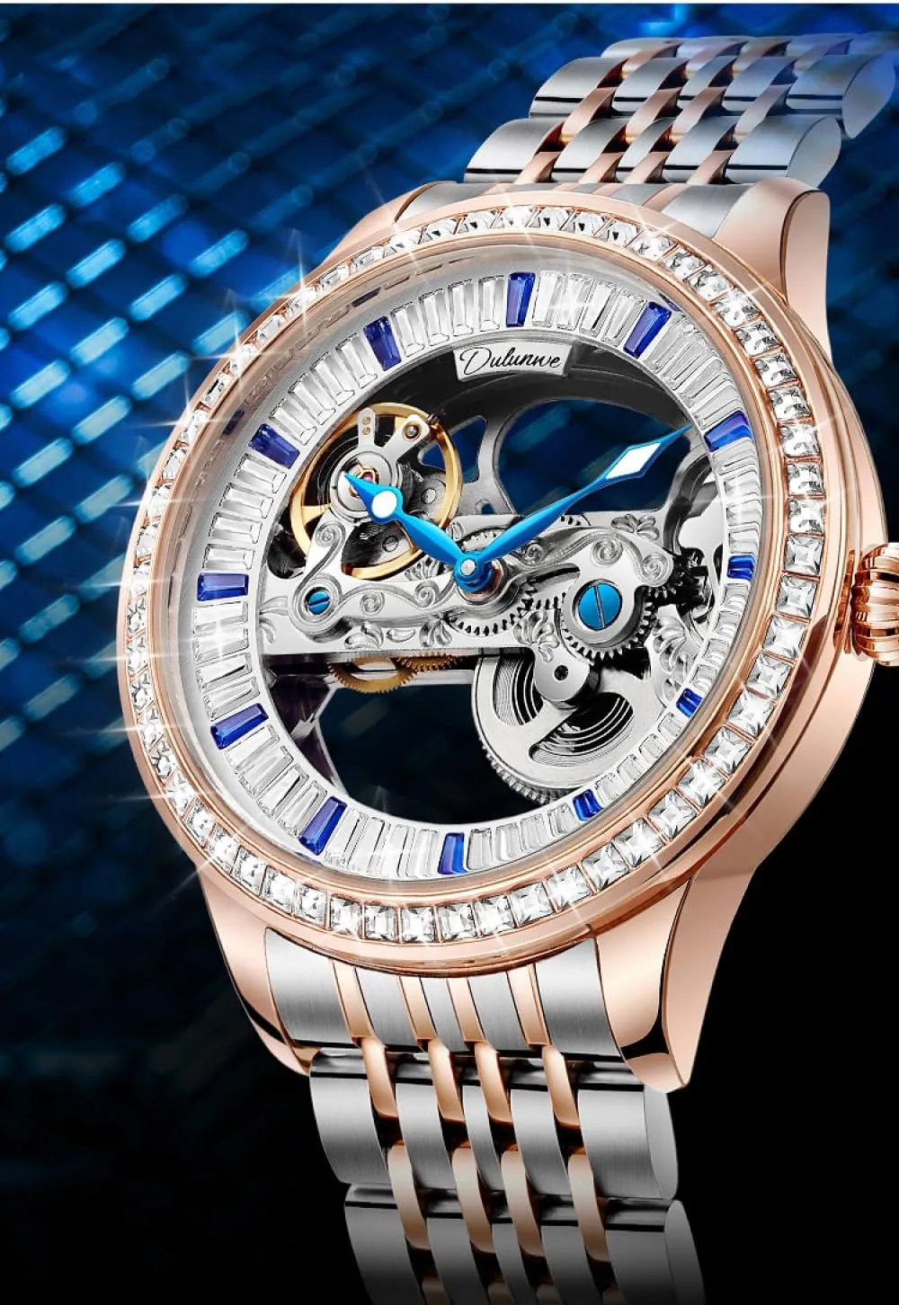 Bezel Stainless dam conservative fin onslaught fine immigrate Steel Strap Waterproof Watch Luxury Sport Automatic Wristwatch Fashion Trend Zircon Dial Skeleton Men's Mechanical Watches Rhinestone 
