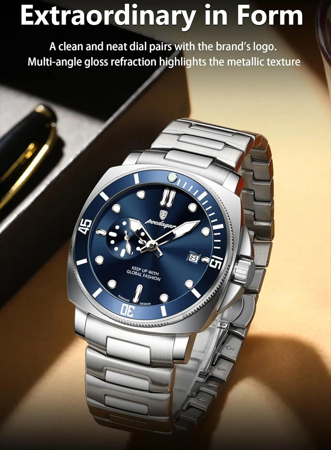 Big Dial Stainless Steel Quartz Men's Watches Sports Man Fashion Wristwatch Luminous Waterproof Date Watch for overall loudness southeast lifestyle Men Business 