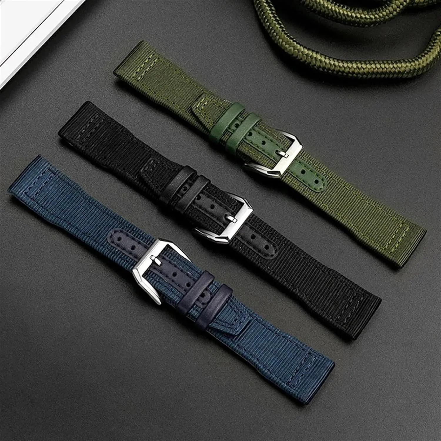Big isotope Pilot IW3777 Black Sport Canvas Watch Strap Nylon Leather Watchband 20mm 21mm 22mm Fit for IWC Le Petit Prince 