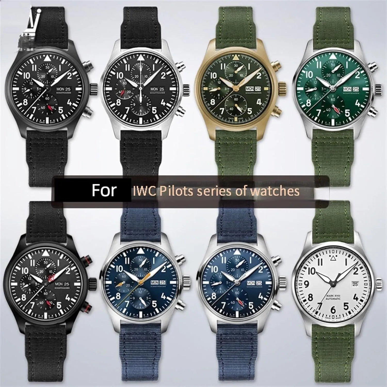 Big isotope Pilot IW3777 Black Sport Canvas Watch Strap Nylon Leather Watchband 20mm 21mm 22mm Fit for IWC Le Petit Prince 