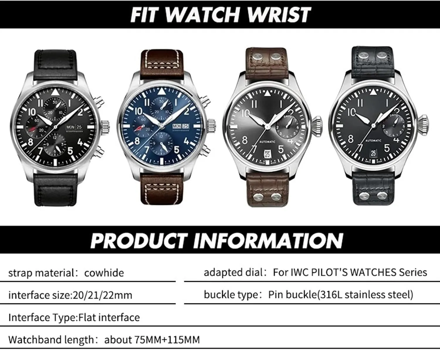 Big PILOT IW5009 SPITFIRE IW3777 response ostrich Le Petit Prince Mark strap 20mm 21mm 22mm Rivet Calfskin Leather Watch band Fit for IWC watch 