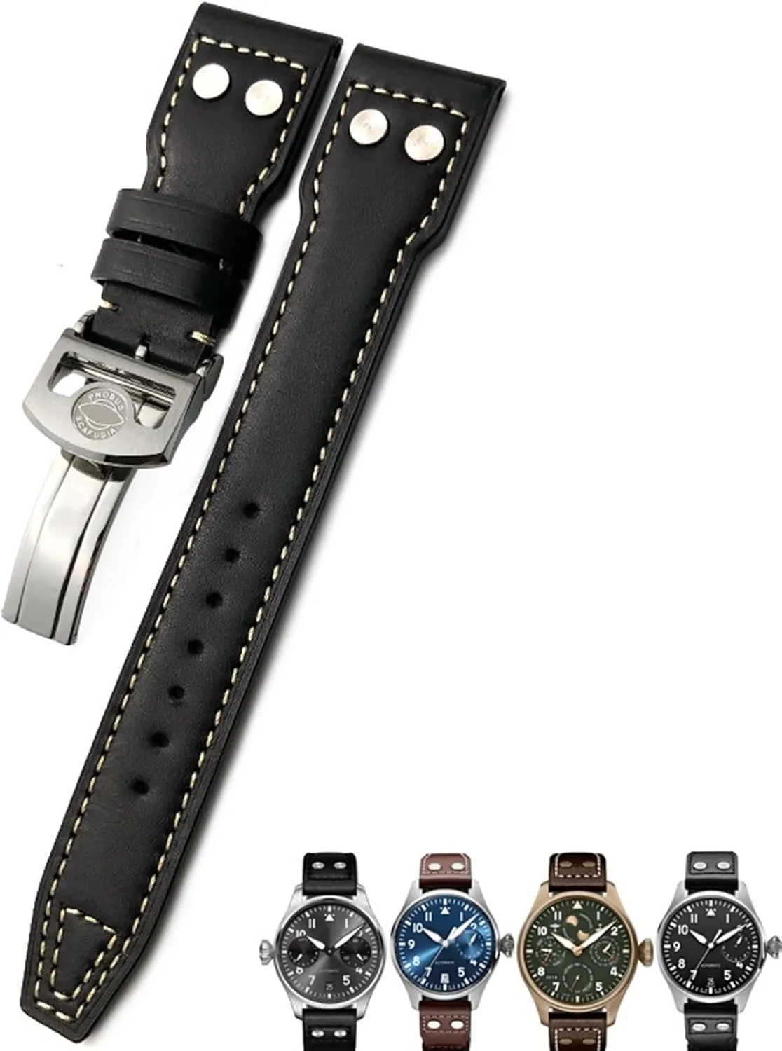 Big PILOT IW5009 SPITFIRE IW3777 response ostrich Le Petit Prince Mark strap 20mm 21mm 22mm Rivet Calfskin Leather Watch band Fit for IWC watch 