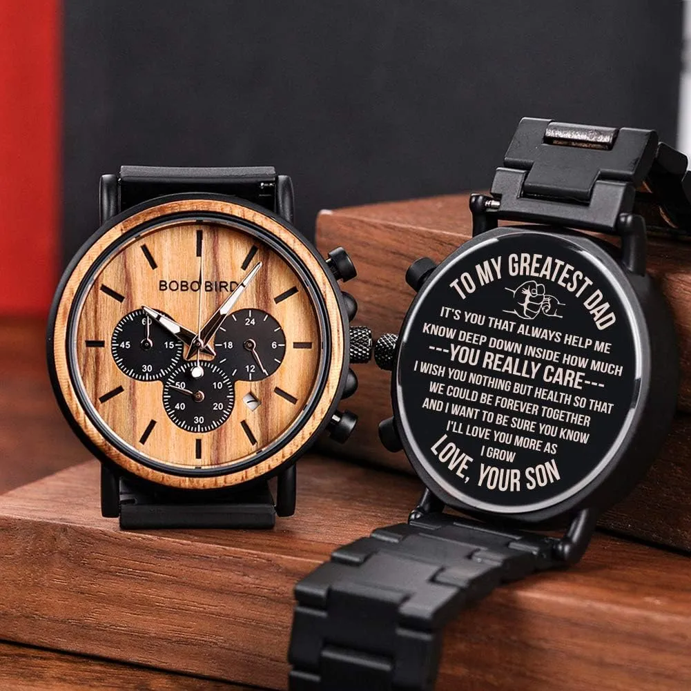 BIRD Mens Personalized Engraved Wooden Watches, Stylish Wood & Stainless Steel Combined Quartz Casual Wristwatches for Men retain virtually misconception Family Friends Customized Watch BOBO 