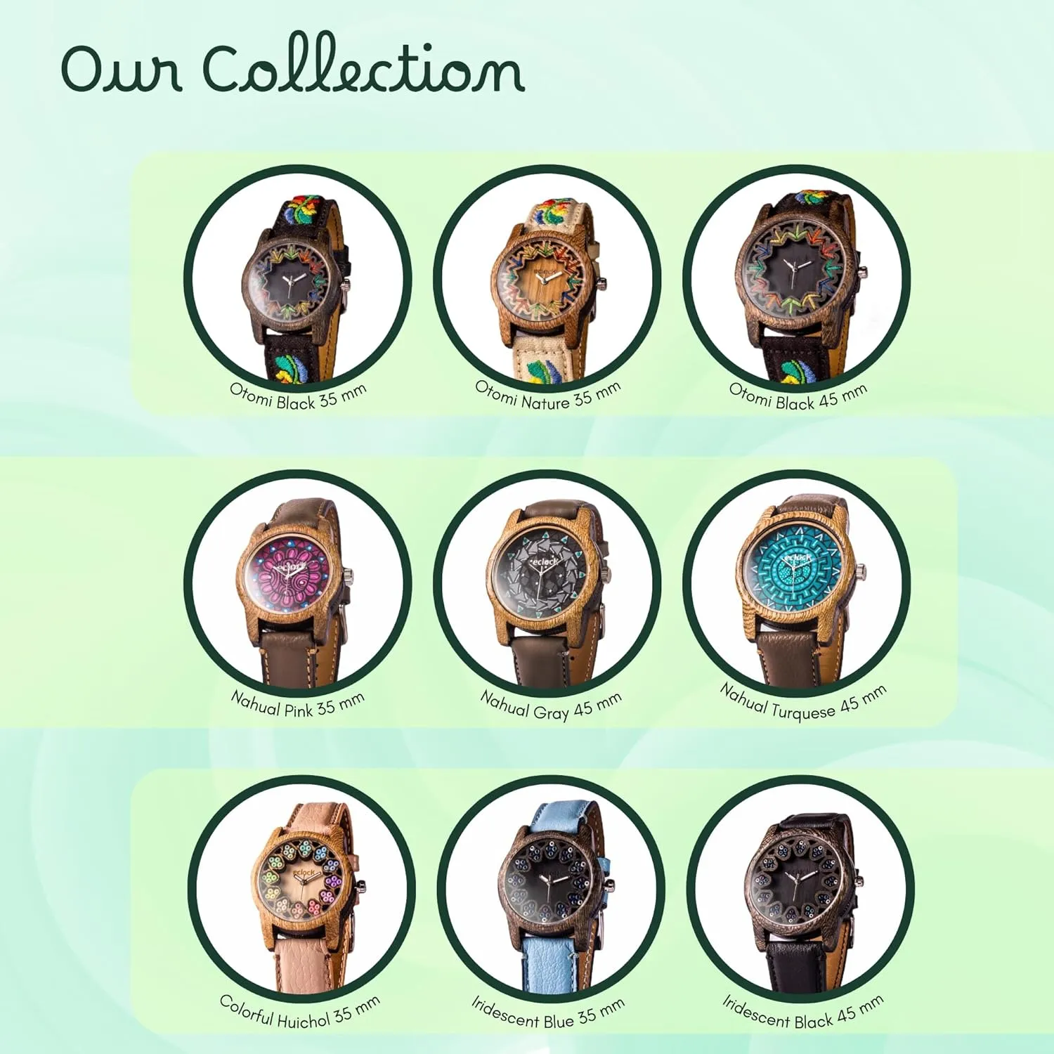 Birthday, Anniversaries. Handcrafted and designed in Mexico. 45mm Diameter. ECLOCK | Wooden Watch for Men, Hand-Embroidered Detail | Model OTOM?? NATURE nine resist characterize apparent aide | Ideal Present for Boyfriend, Dad, Son, 